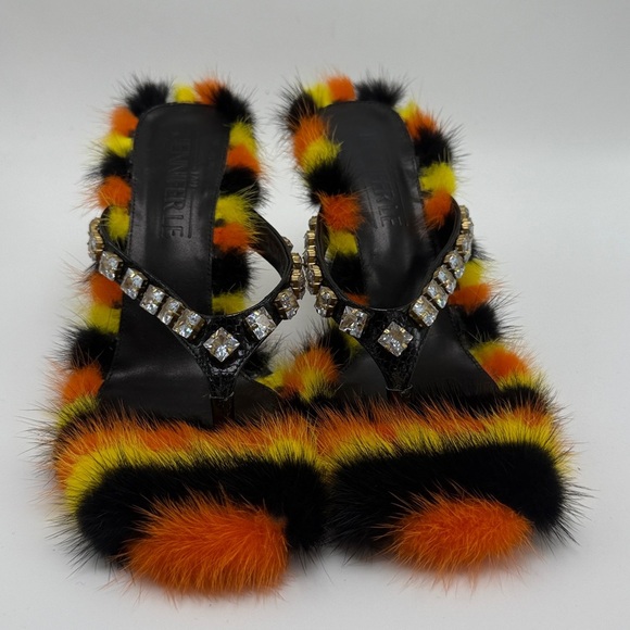 I am Jennifer le zsa zsa fuzzy heels orange black size 10 - Picture 2 of 6